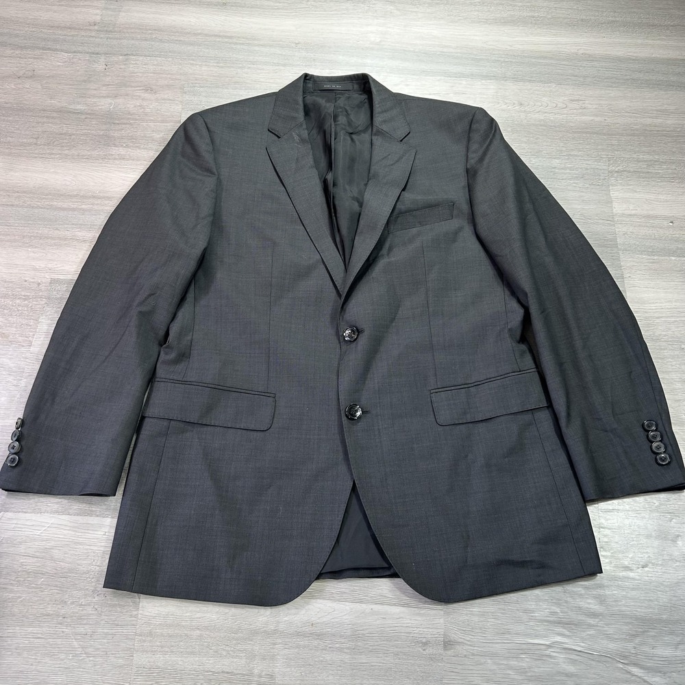 Hugo Boss Suit Jacket Mens 40R Gray Virgin Wool 2 Button Blazer Made USA